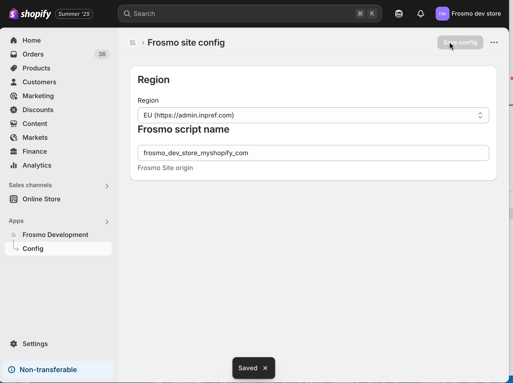 Configuration saved successfully.