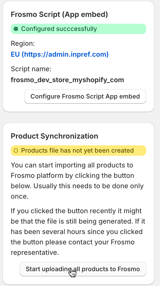 Synchronize products to Frosmo platform.