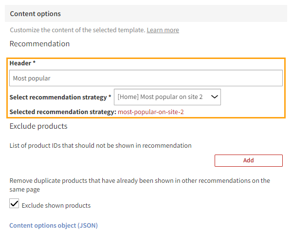 Defining the content for the recommendation modification